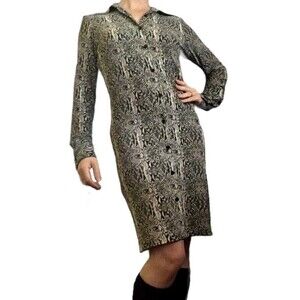 Norma Kamali Snake Print Buttoned Sheath Shift Shirt Career Dress Womens Sz L